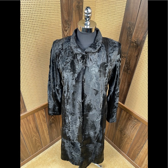 Full Length Neiman Marcus Feraud Paris Black Russian Broadtail Fur Coat Small - Picture 2 of 13